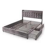 Elegant Velvet Upholstered Platform Bed Frame