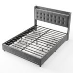 Velvet Upholstered Bed Frame with Storage Drawers