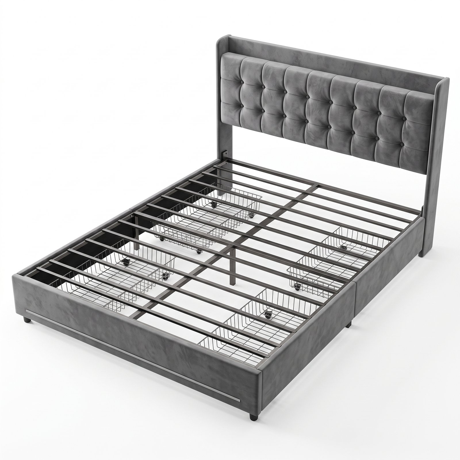 FNBDBF-6047—生成图 Velvet Upholstered Bed Frame with Storage Drawers - Image 1