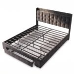 Heavy-Duty Upholstered Velvet Tufted Platform Bed