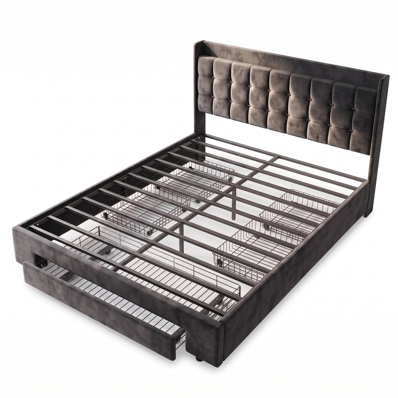 FNBDBF-6050—生成图 Heavy-Duty Upholstered Velvet Tufted Platform Bed - Image 1