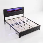 Faux Leather Upholstered Platform Bed with LED Lights