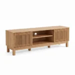 Modern Fluted Wood Media Console Cabinet
