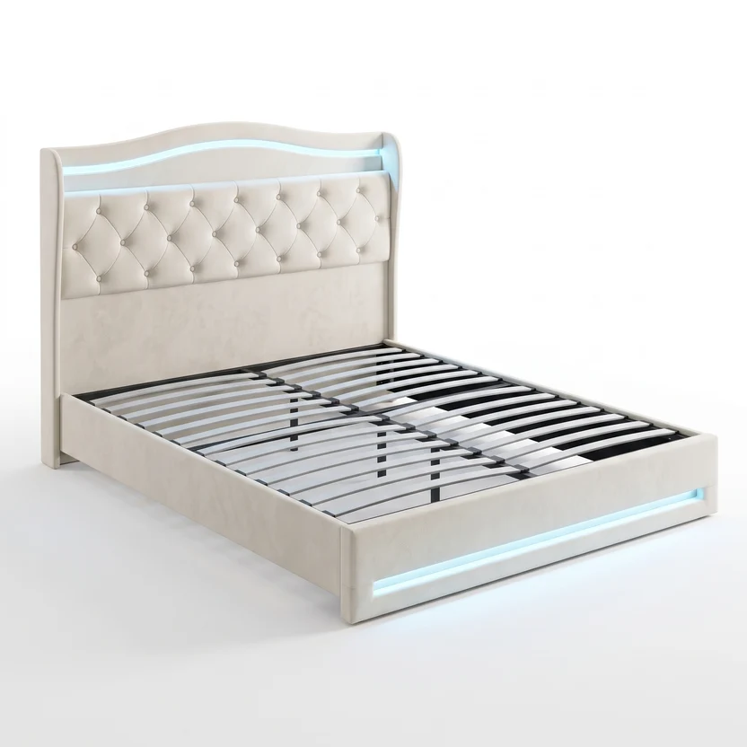 FTBFBF-6284—生成图 Smart LED Velvet Upholstered Platform Bed - Image 1