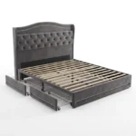 Luxury Grey Velvet Upholstered Platform Bed