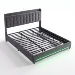 Premium Velvet Upholstered LED Bed with Headboard