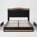Black Velvet Platform Bed with LED Lights & Storage