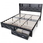 PU Leather Platform Bed with Storage Drawers