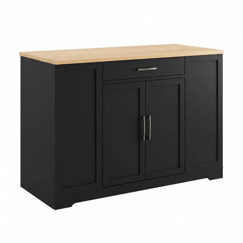 FTLFKT-2067—生成图 Premium Black Wooden Kitchen Island Cart with Storage - Image 1