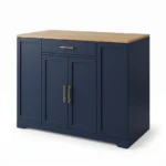 Mobile Navy Blue Kitchen Island with Storage