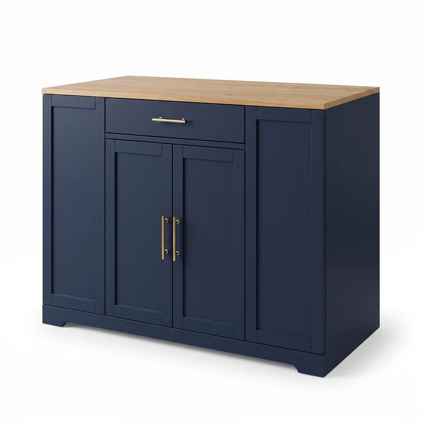 FTLFKT-2071—生成图 Mobile Navy Blue Kitchen Island with Storage - Image 1