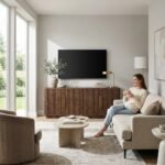 Modern wooden media console sideboard in bright contemporary apartment - Wholesale by MMK TRADE INC