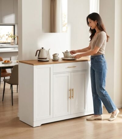 Wholesale wooden storage credenza cabinet with brass handles for living room by MMK TRADE INC
