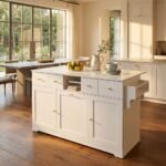 Contemporary white wood kitchen island buffet cabinet featuring multi-drawer storage and shaker doors by MMK TRADE INC