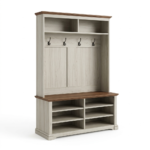 Farmhouse Entryway Hall Tree with Coat Rack, Top Shelves, and Shoe Storage Bench
