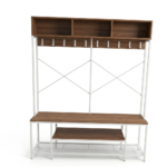 Modern Industrial Entryway Hall Tree with Coat Rack, Storage Cubbies, and Dual-Zone Shoe Bench