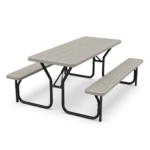 Commercial-Grade HDPE Folding Picnic Table with Attached Benches (Wood Grain Finish)
