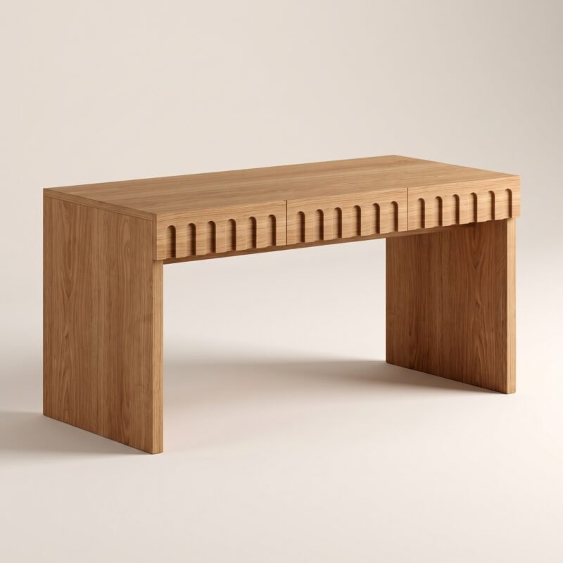 modern natural oak fluted writing desk executive home office desk