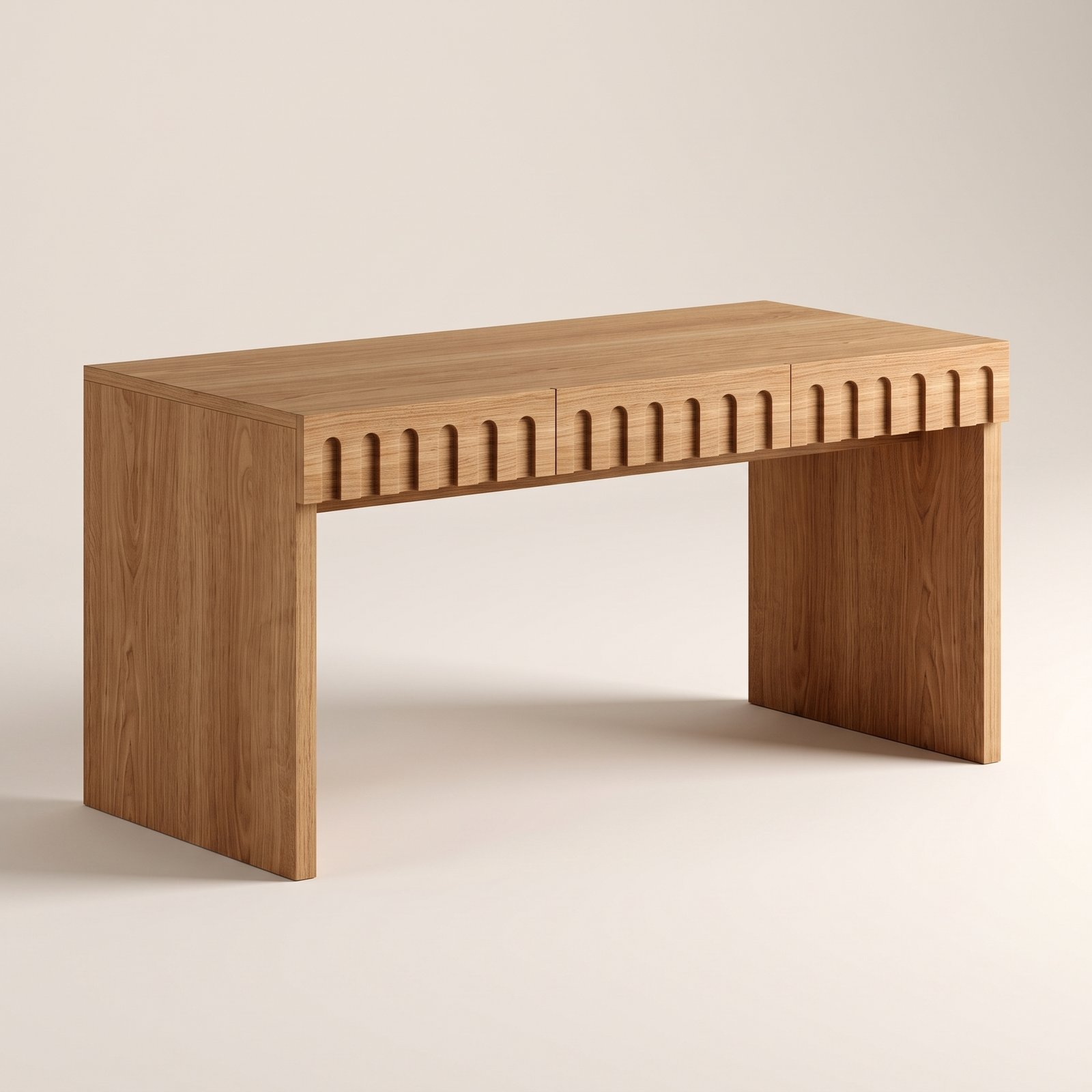 01 HEFTDS-8067 modern natural oak fluted writing desk executive home office desk modern natural oak fluted writing desk executive home office desk