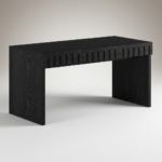 MMK Furniture Makers HEFTDS-8069 modern black fluted executive desk with solid wood structure and red oak veneer.