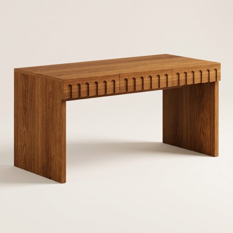 modern natural oak fluted writing desk executive home office desk