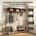 Modern Industrial Entryway Hall Tree with Coat Rack, Storage Cubbies, and Dual-Zone Shoe Bench - Image 2