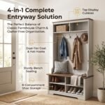 Farmhouse Entryway Hall Tree with Coat Rack, Top Shelves, and Shoe Storage Bench - Image 2
