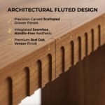 close up view fluted drawer detail carved solid wood front desk