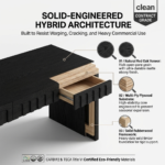 Material breakdown of red oak veneer and solid rubberwood core on HEFTDS-8069 office desk.