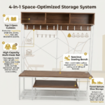 Modern Industrial Entryway Hall Tree with Coat Rack, Storage Cubbies, and Dual-Zone Shoe Bench - Image 3