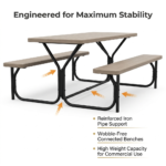 Commercial-Grade HDPE Folding Picnic Table with Attached Benches (Wood Grain Finish) - Image 3