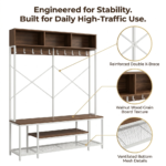 Modern Industrial Entryway Hall Tree with Coat Rack, Storage Cubbies, and Dual-Zone Shoe Bench - Image 4