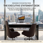 Luxury modern executive office setting featuring the black fluted wooden desk HEFTDS-8069.
