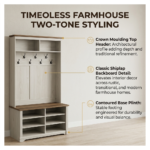Farmhouse Entryway Hall Tree with Coat Rack, Top Shelves, and Shoe Storage Bench - Image 5