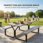 Commercial-Grade HDPE Folding Picnic Table with Attached Benches (Wood Grain Finish) - Image 5