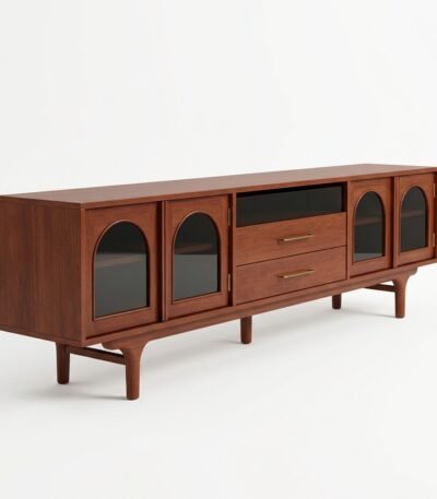 Mid-century-modern-TV-stand-in-classic-reddish-brown-wood.
