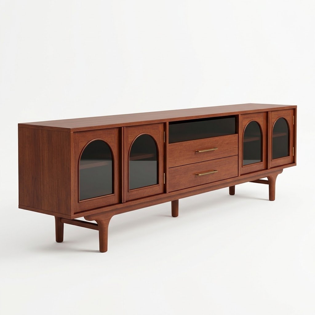 1. Mid century modern TV stand in classic reddish-brown wood Mid-century-modern-TV-stand-in-classic-reddish-brown-wood.