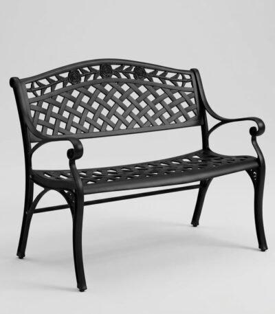 A-full-view-professional-photo-of-a-decorative-cast-aluminum-outdoor-garden-bench-by-MMK.