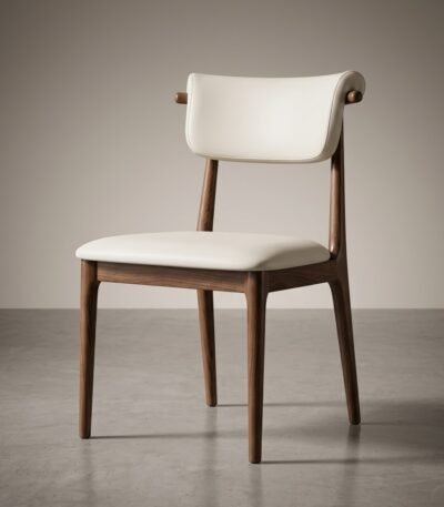 A-modern-solid-walnut-dining-chair-with-white-PU-leather-upholstery.