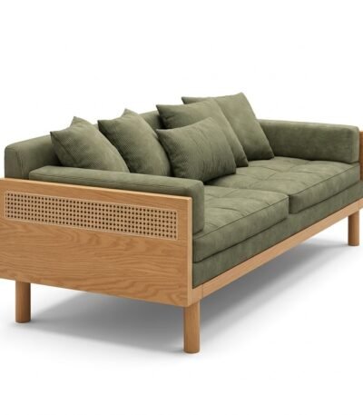 1.Ash-wood-pull-out-sofa-bed-in-olive-green-upholstery-by-MMK-Furniture-Makers.