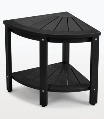 Black-outdoor-corner-side-table-with-2-tier-fan-design.