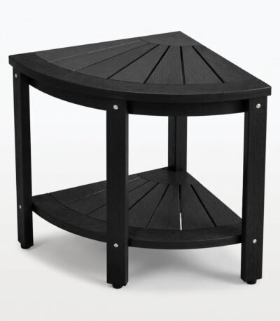 Black-outdoor-corner-side-table-with-2-tier-fan-design.