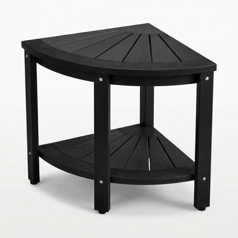 Black-outdoor-corner-side-table-with-2-tier-fan-design.