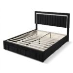 Black-velvet-upholstered-platform-bed-with-headboard-and-storage-base-wholesale.