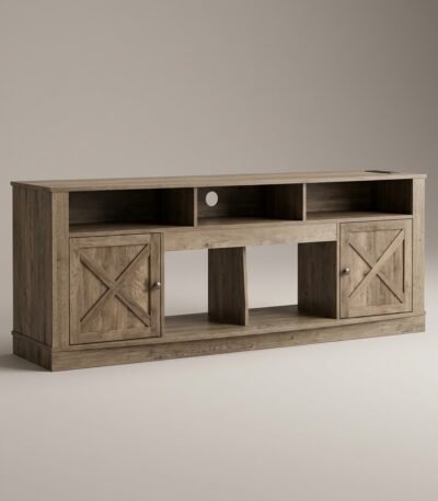 Clean-studio-shot-of-a-rustic-oak-TV-stand-with-barn-doors.