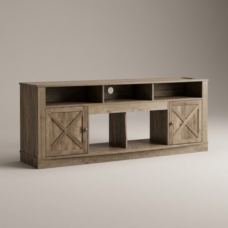 Clean-studio-shot-of-a-rustic-oak-TV-stand-with-barn-doors.