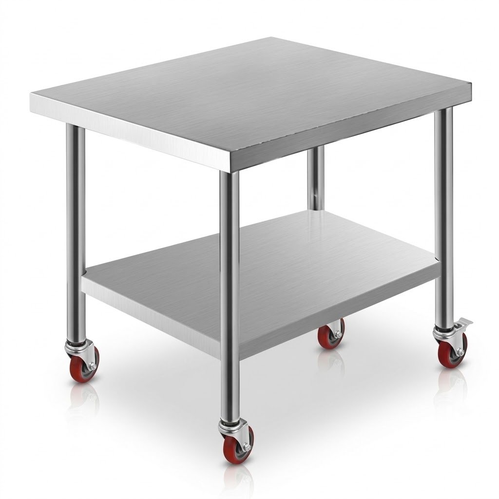 1.Commercial stainless steel work table with caster wheels by MMK Furniture Makers Commercial-stainless-steel-work-table-with-caster-wheels-by-MMK-Furniture-Makers.