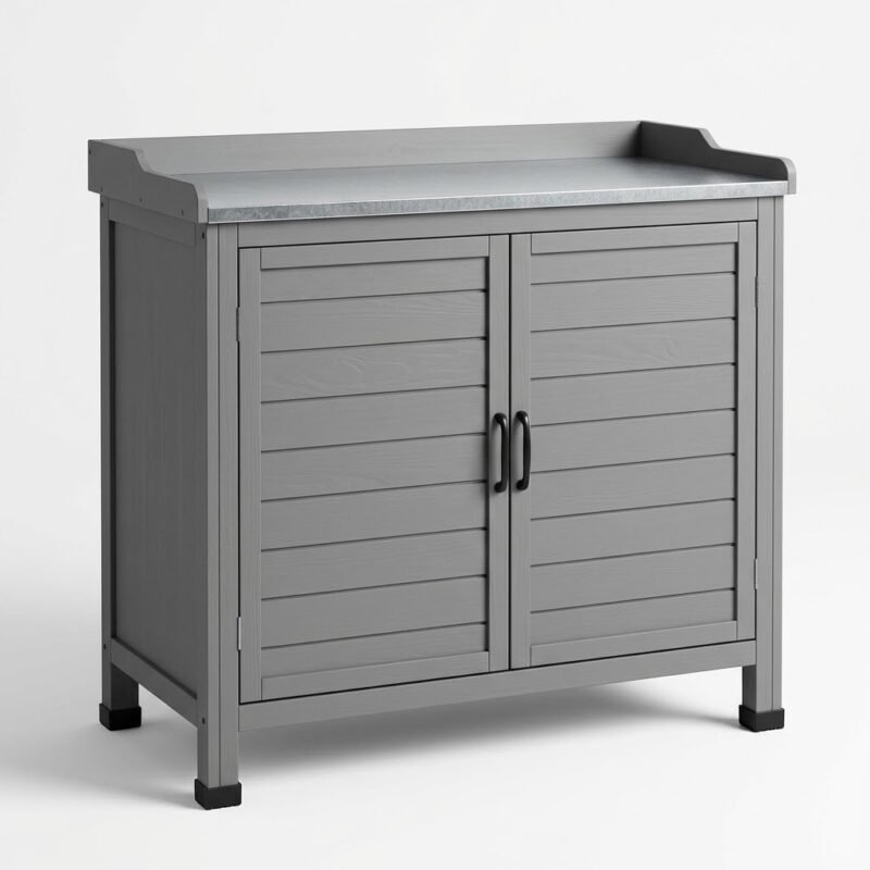 MMK-Furniture-Makers-grey-solid-pine-storage-cabinet-with-galvanized-metal-top-and-louvered-doors.