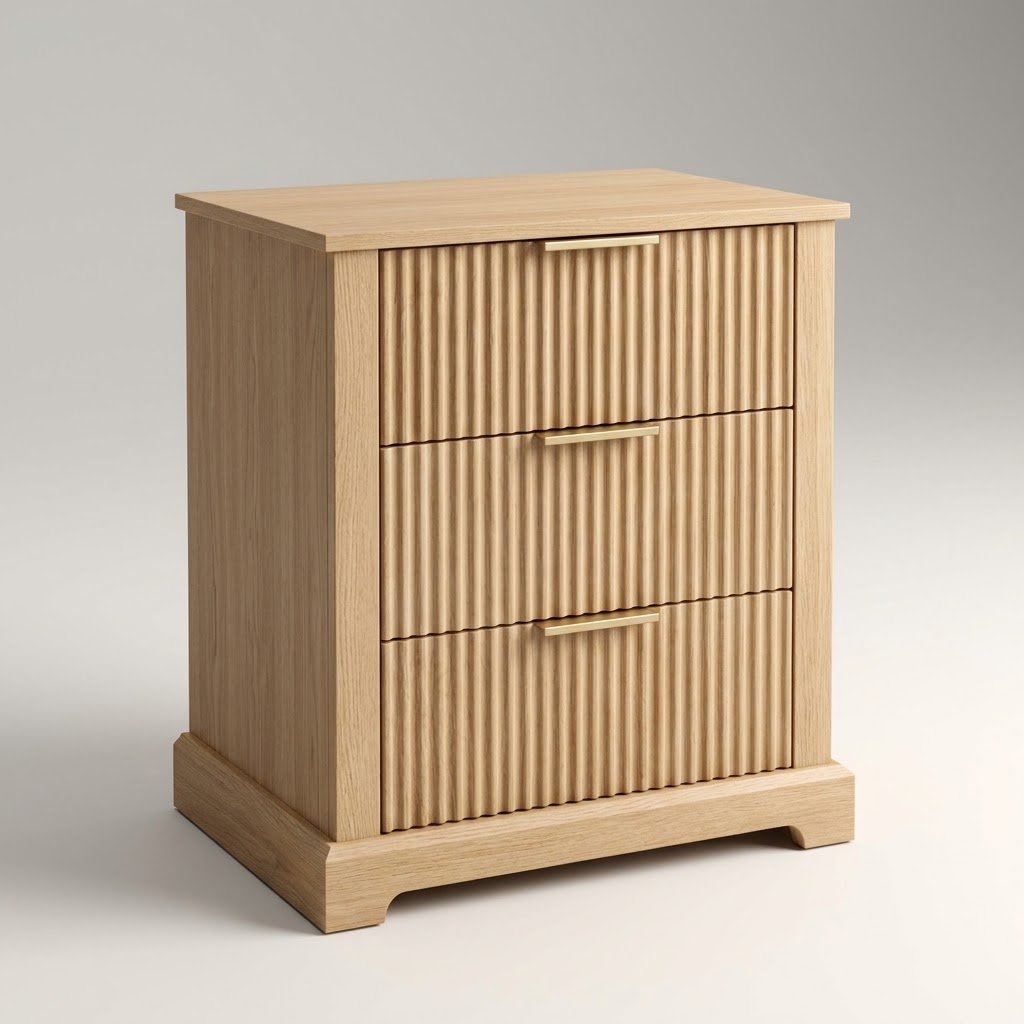 1.MMK fluted wood nightstand with built-in charging station and gold handles. MMK-fluted-wood-nightstand-with-built-in-charging-station-and-gold-handles.