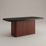 Modern-black-faux-marble-dining-table-with-fluted-wood-pedestal-base-by-MMK-Furniture-Makers.
